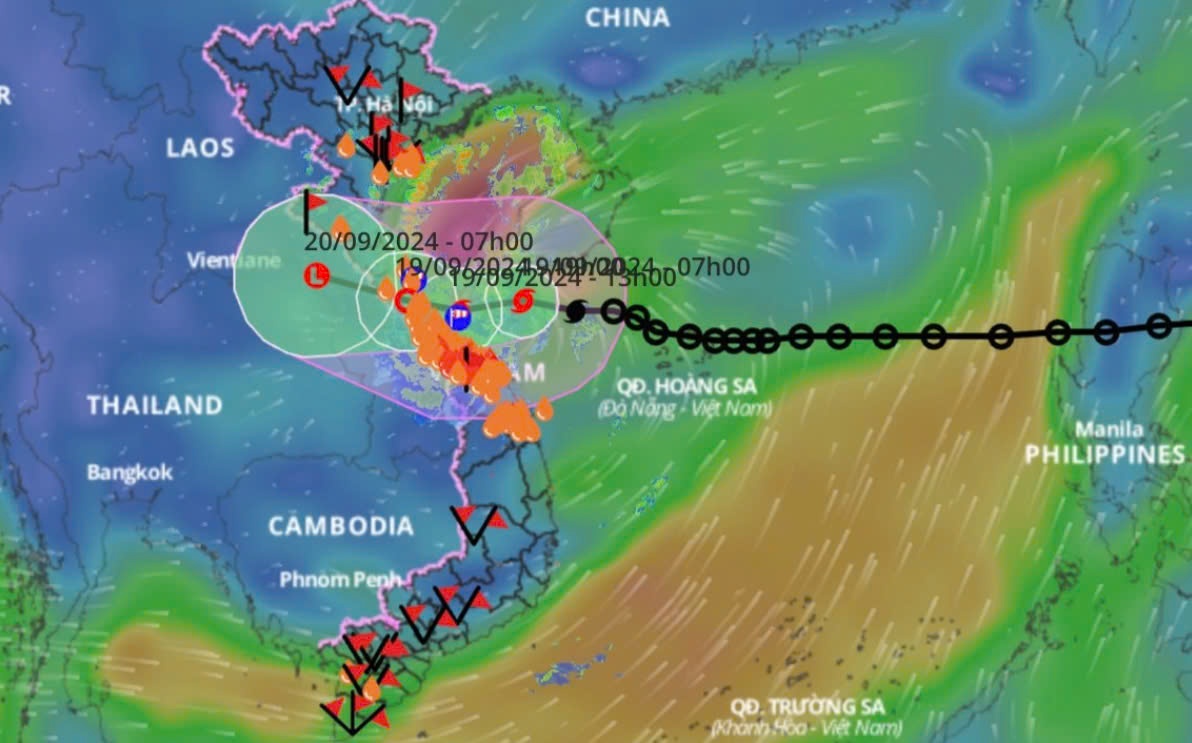 Vị trí của bão số 4 lúc 4h ngày 19/9 (Ảnh: Hệ thống giám sát thiên tai Việt Nam).