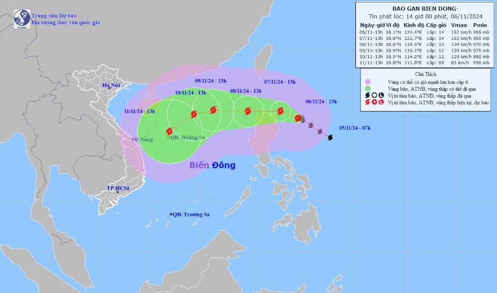 Bão Yinxing giật cấp 16 đang di chuyển vào Biển Đông