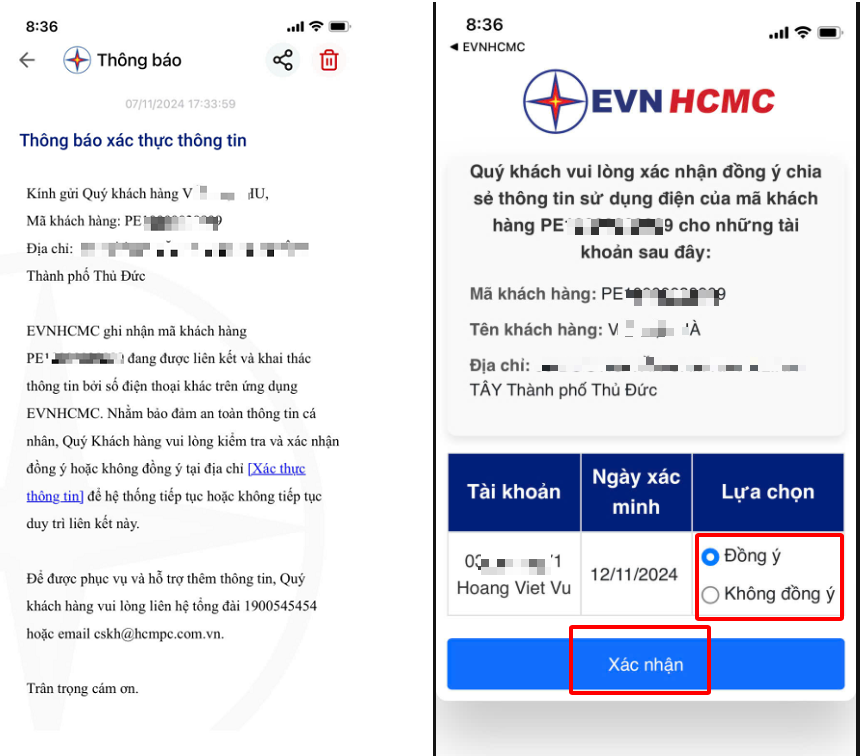 EVNHCMC gửi thông báo qua app cho các chủ thể hợp đồng đã cài đặt ứng dụng