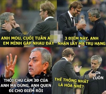 [Ảnh chế] Klopp dàn xếp tỉ số với Mourinho