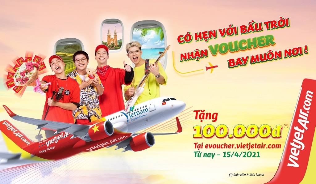 Tặng voucher 100.000 đồng cho mỗi vé bay cùng Vietjet