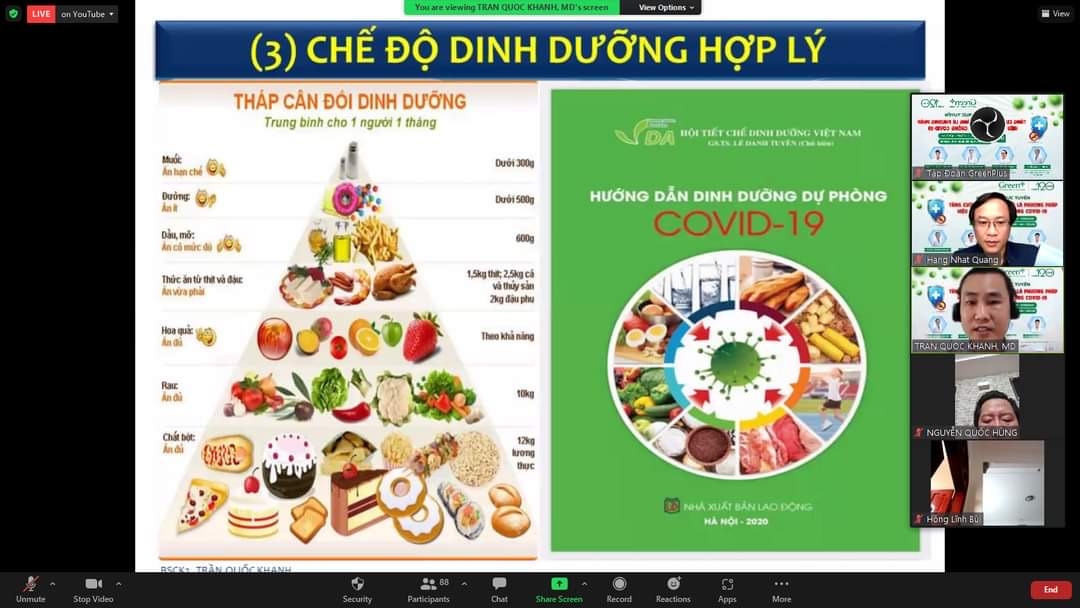 Theo các diễn giả, người bệnh COVID-19 cần có chế độ dinh dưỡng hợp lý để sớm phục hồi thể trạng. 