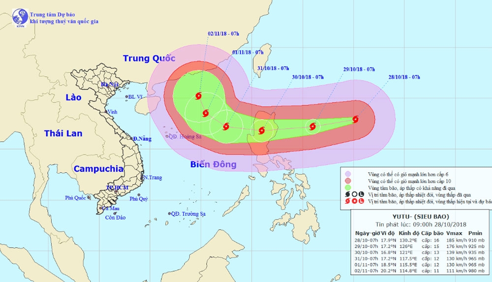 Siêu bão Yutu mạnh cấp 16 hướng vào Biển Đông