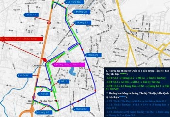 Phân luồng trong khi xây cầu tạm Tân Kỳ - Tân Quý