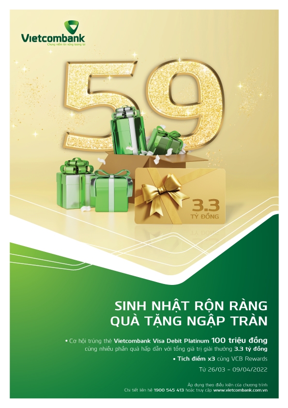 Ưu đãi hấp dẫn dành cho khách hàng nhân dịp sinh nhật 59 năm Vietcombank