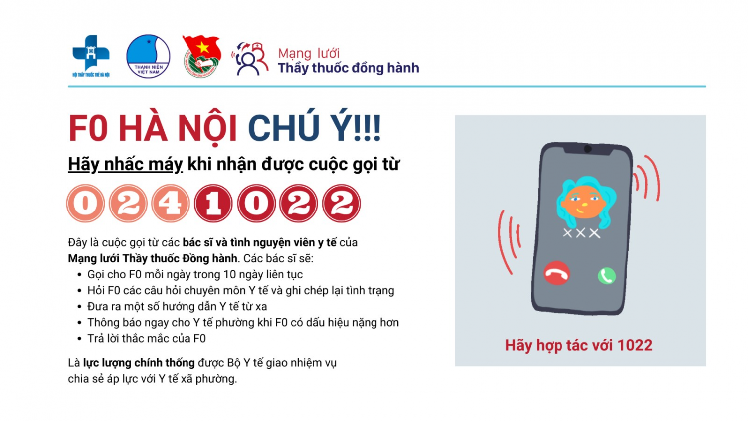 Khi F0 Hà Nội nhận được cuộc gọi từ đầu số 0241022, hãy nhấc máy và hợp tác