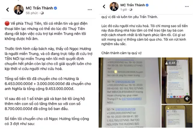 Thủy Tiên đính chính thông tin, Trấn Thành trần tình về số tiền từ thiện 4,7 tỷ đồng