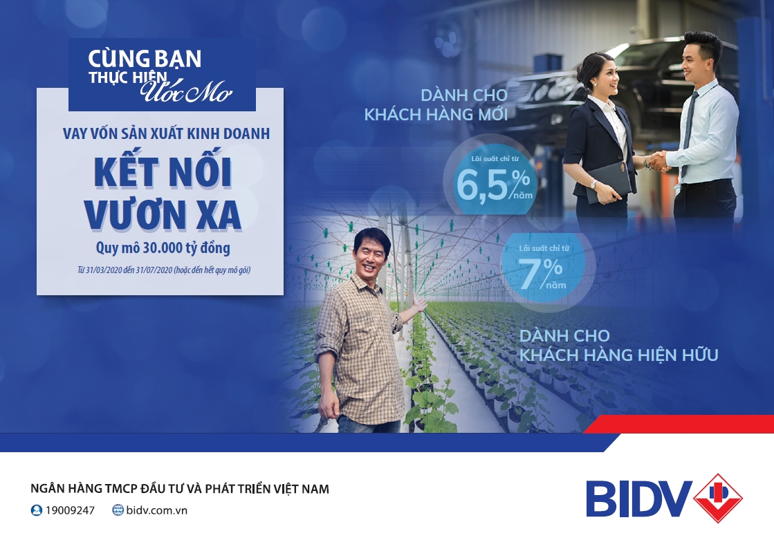 BIDV - Cho vay duy trì sản xuất kinh doanh mùa Covid 19, lãi suất từ 6,5%/năm