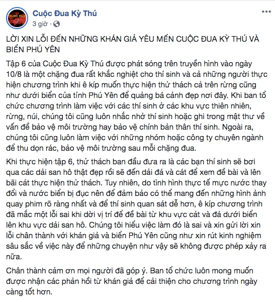 ban to chuc cuoc dua ky thu xin loi sau chi trich pha hoai moi truong