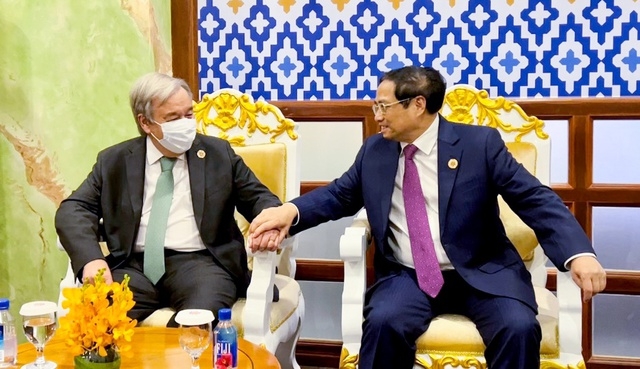 Thủ tướng Chính phủ Phạm Minh Chính gặp với Tổng Thư ký LHQ Antonio Guterres - Ảnh: VGP/Nhật Bắc