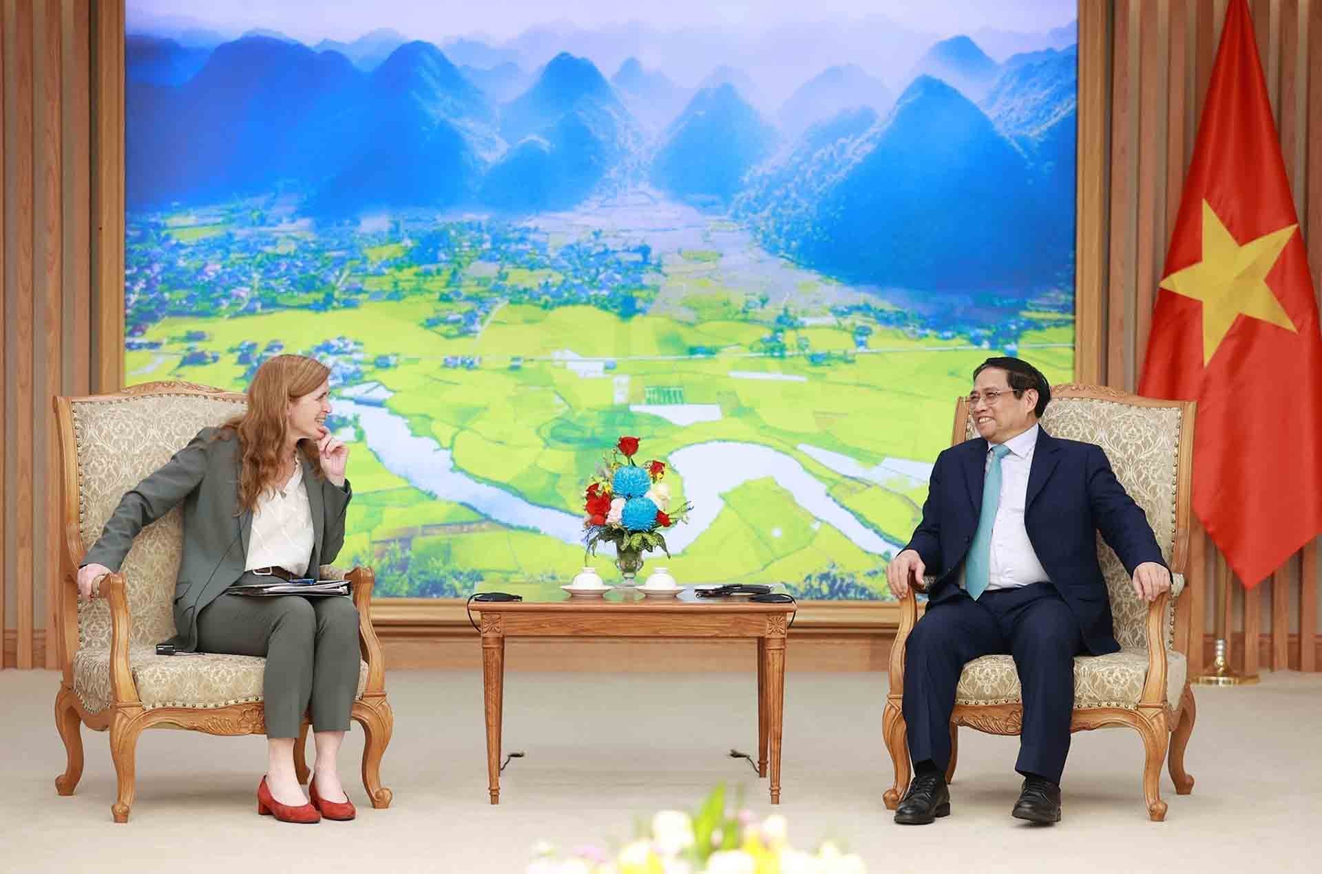 Thủ tướng Phạm Minh Chính tiếp Tổng giám đốc USAID Samantha Power. (Nguồn: TTXVN)