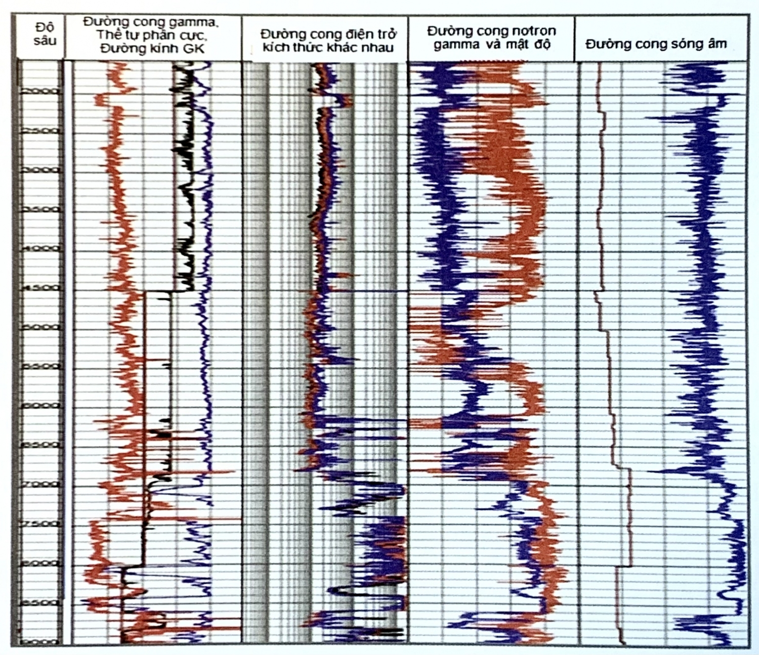 Các đường cong địa vật lý giếng khoan