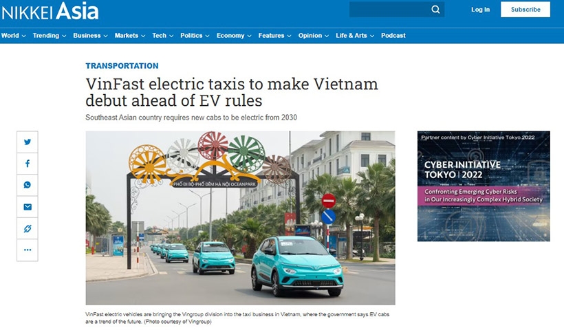 Nikkei Asia: Giá điện ổn định giúp xe điện trở thành lựa chọn tối ưu hơn so với taxi chạy xăng