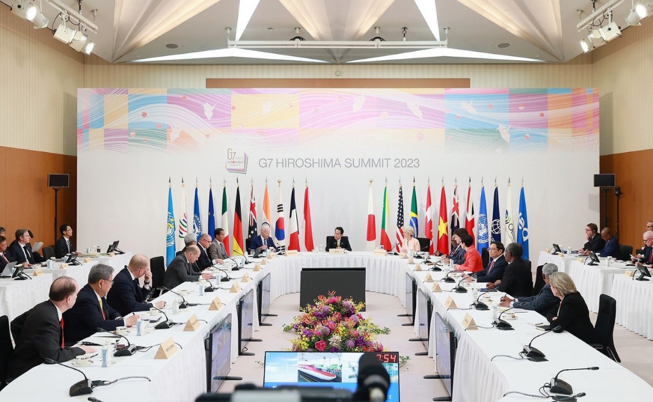 Thủ tướng Chính phủ Phạm Minh Chính dự và phát biểu tại phiên họp 'Nỗ lực chung vì một hành tinh bền vững' tại Thượng đỉnh G7 mở rộng