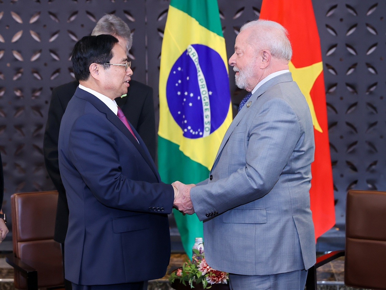 Thủ tướng Phạm Minh Chính gặp Tổng thống Brazil Lula Da Silva tại Hiroshima, Nhật Bản, ngày 21/5. (Nguồn: TTXVN)