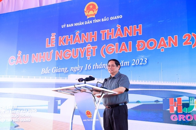 Thủ tướng Chính phủ Phạm Minh Chính phát biểu tại lễ khánh thành cầu Như Nguyệt giai đoạn 2.