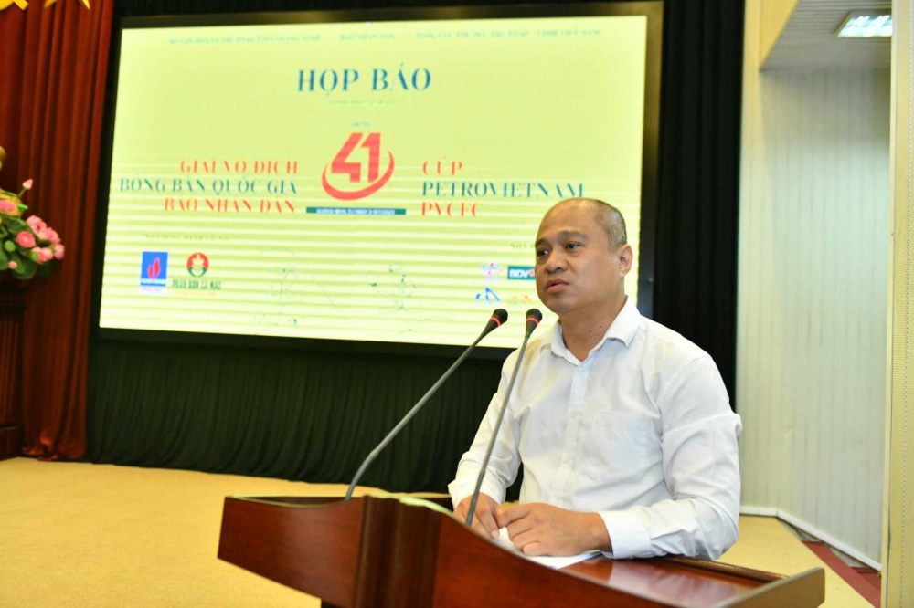 Ông Phan Anh Tuấn, Tổng Thư ký Liên đoàn Bóng bàn Việt Nam, phát biểu.
