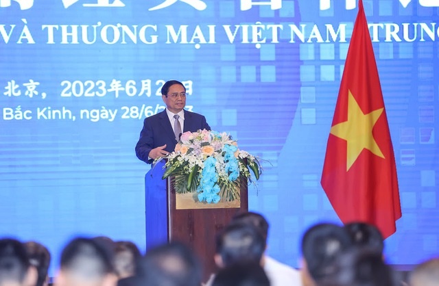 Thủ tướng Chính phủ Phạm Minh Chính phát biểu tại Diễn đàn Hợp tác đầu tư và thương mại Việt Nam - Trung Quốc.