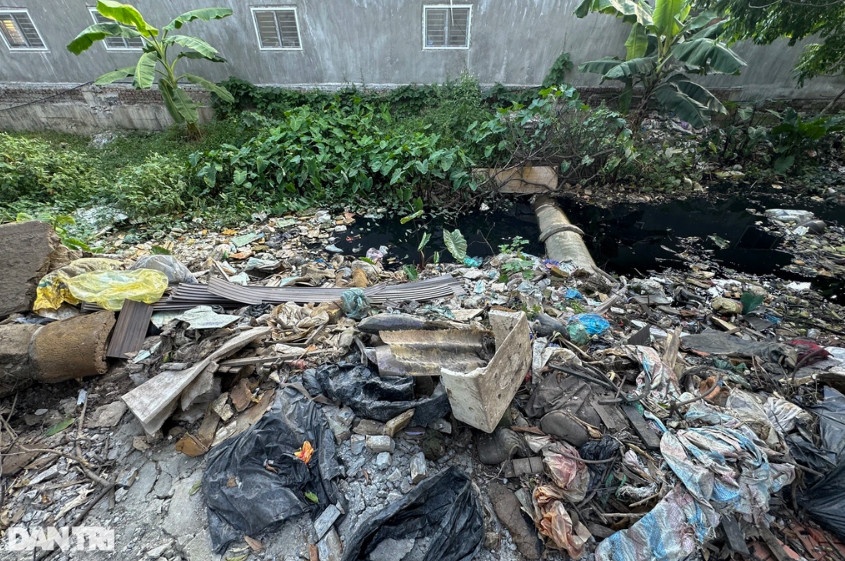 Mặc dù mới được dọn dẹp cách đây 3 ngày nhưng lượng rác thải tại ngõ 298 Trần Điền vẫn còn rất nhiều, đặc biệt tại mép bờ mương thoát nước.