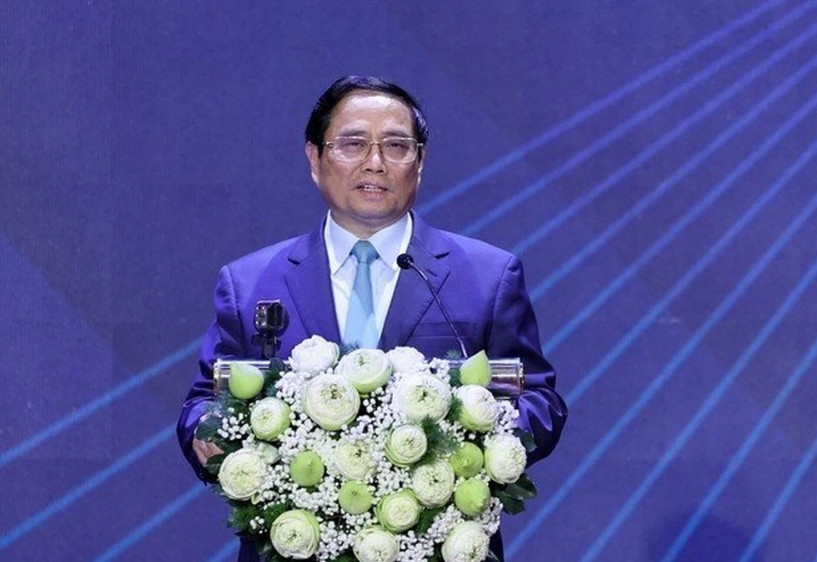 Thủ tướng Phạm Minh Chính phát biểu tại Hội nghị công bố quy hoạch xúc tiến đầu tư tại Long An sáng 25/7 (Ảnh: VGP/Nhật Bắc).