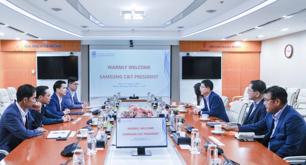 Hai bên bày tỏ niềm vui mừng trước mối liên hệ hợp tác hiệu quả và phát triển; đặc biệt đánh giá cao năng lực phối hợp giữa PV GAS, Samsung C&T cùng các đơn vị liên quan