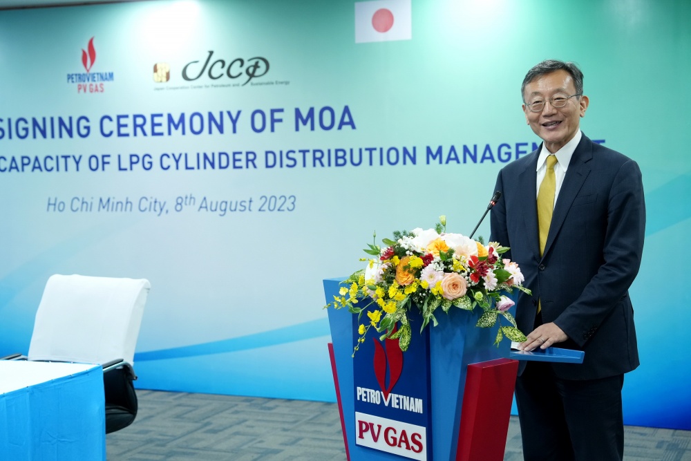 Ông Hitoshi Masuda, Cố vấn đặc biệt của JCCP, thay mặt Lãnh đạo JCCP cam kết hỗ trợ PV GAS trong các lĩnh vực mà doanh nghiệp có thế mạnh