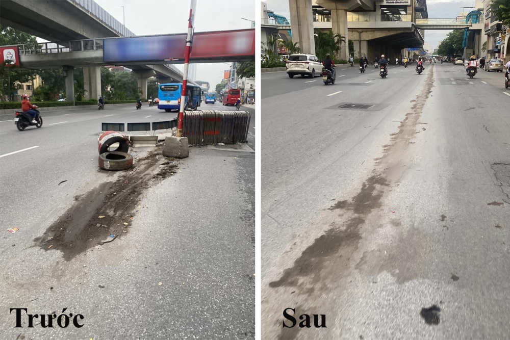 Một số dải phân cách trên đường Nguyễn Trãi đã được dỡ bỏ.