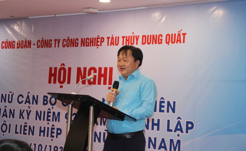 Phó Tổng giám đốc, Trưởng Ban Vì sự tiến bộ Phụ nữ DQS Nguyễn Hồng Chiến phát biểu tại hội nghị.