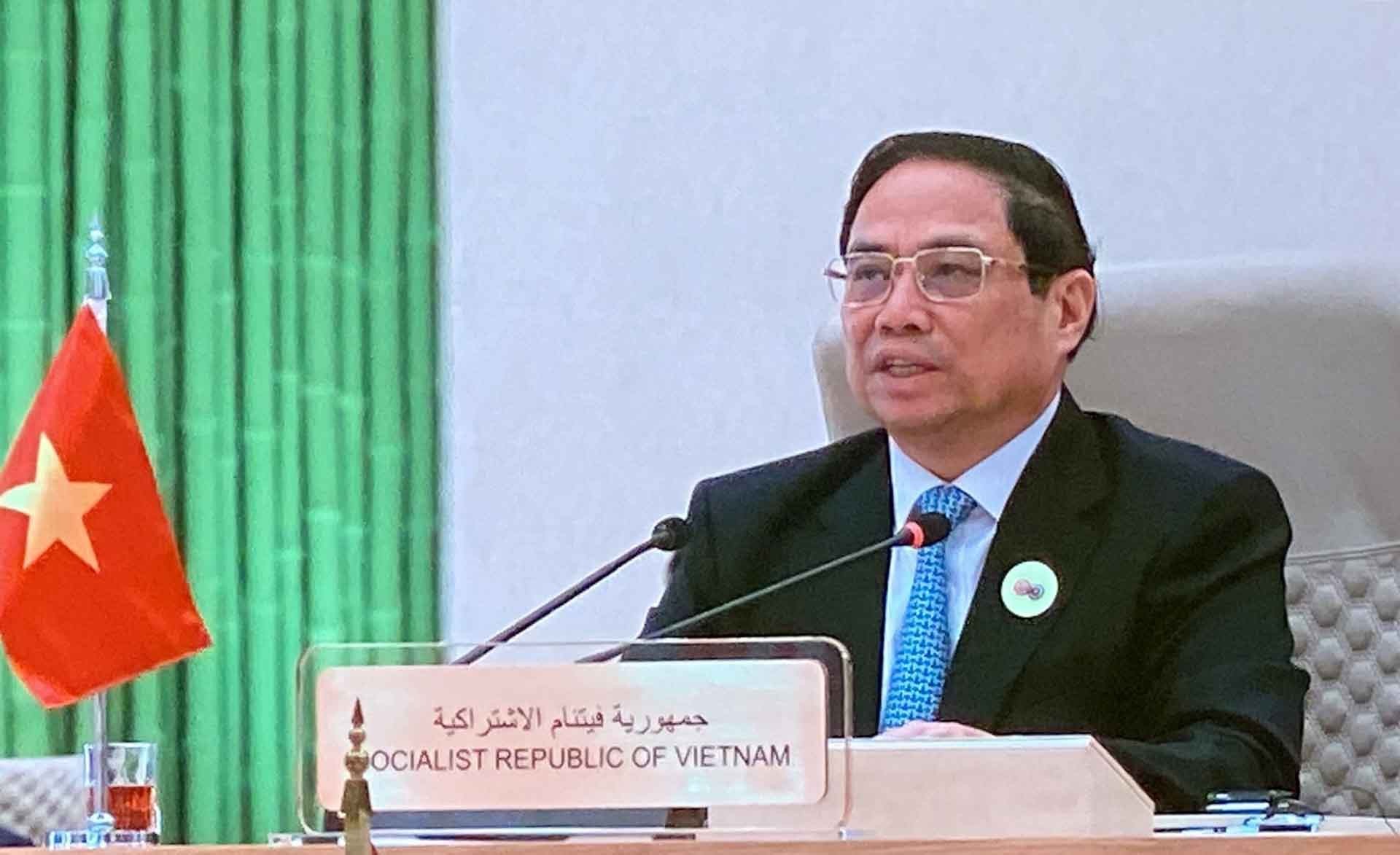 Thủ tướng Phạm Minh Chính phát biểu tại Hội nghị cấp cao ASEAN-GCC. (Nguồn: TTXVN)