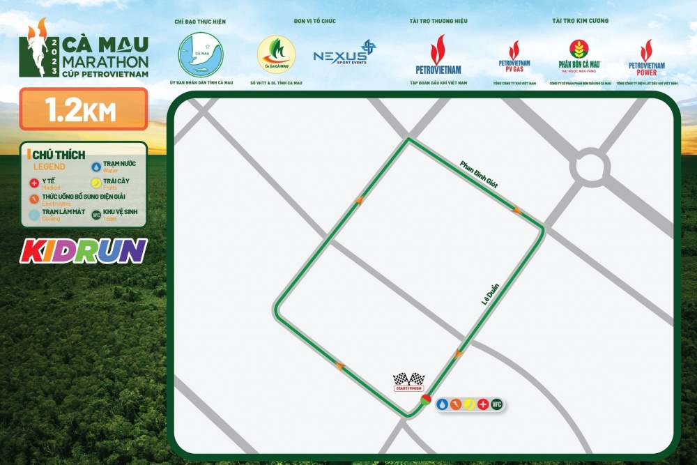 Bản đồ đường chạy 6 mốc cự ly của giải Marathon Cà Mau 2023 - Cúp Petrovietnam