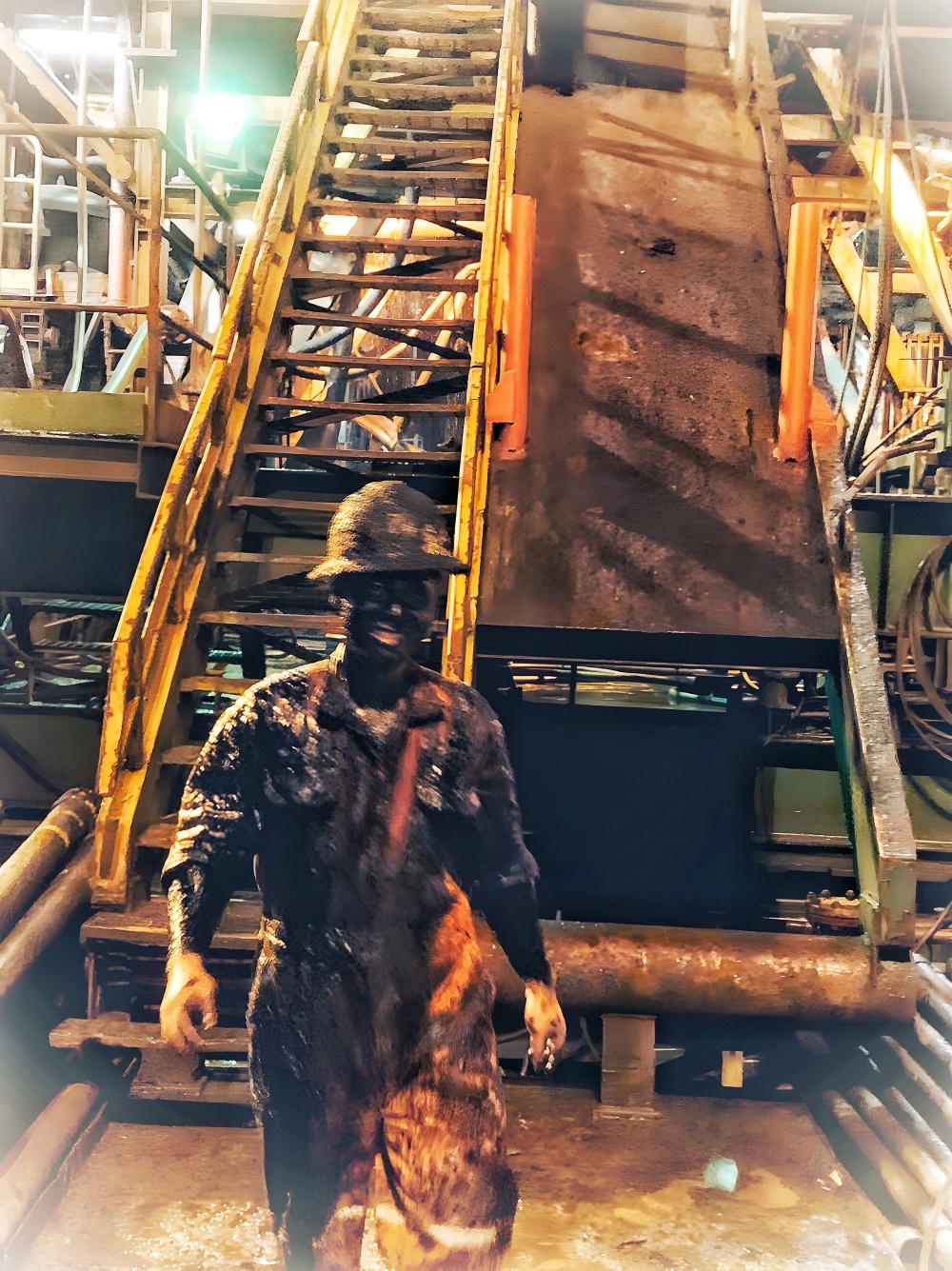 09-PMC-AB-0001-04: Hình ảnh người khai thác dầu - Dầu phun sau một ca làm việc NVTL.