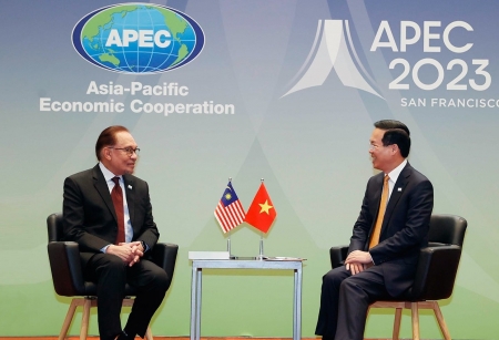 APEC 2023: Chủ tịch nước Võ Văn Thưởng tiếp Thủ tướng Malaysia Anwar Ibrahim