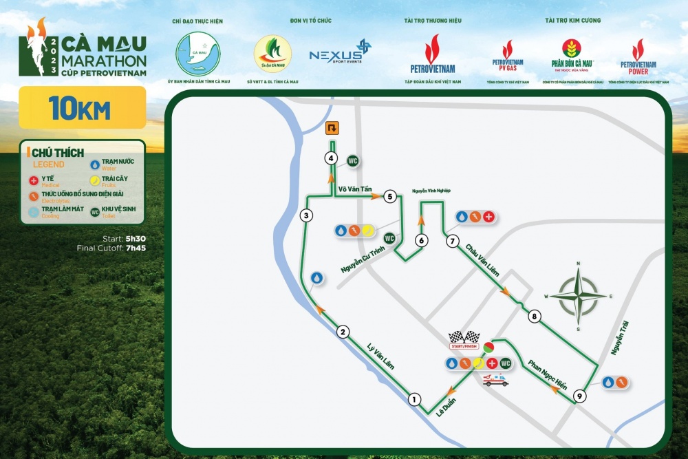 Bản đồ đường chạy 6 mốc cự ly của giải Marathon Cà Mau 2023 - Cúp Petrovietnam