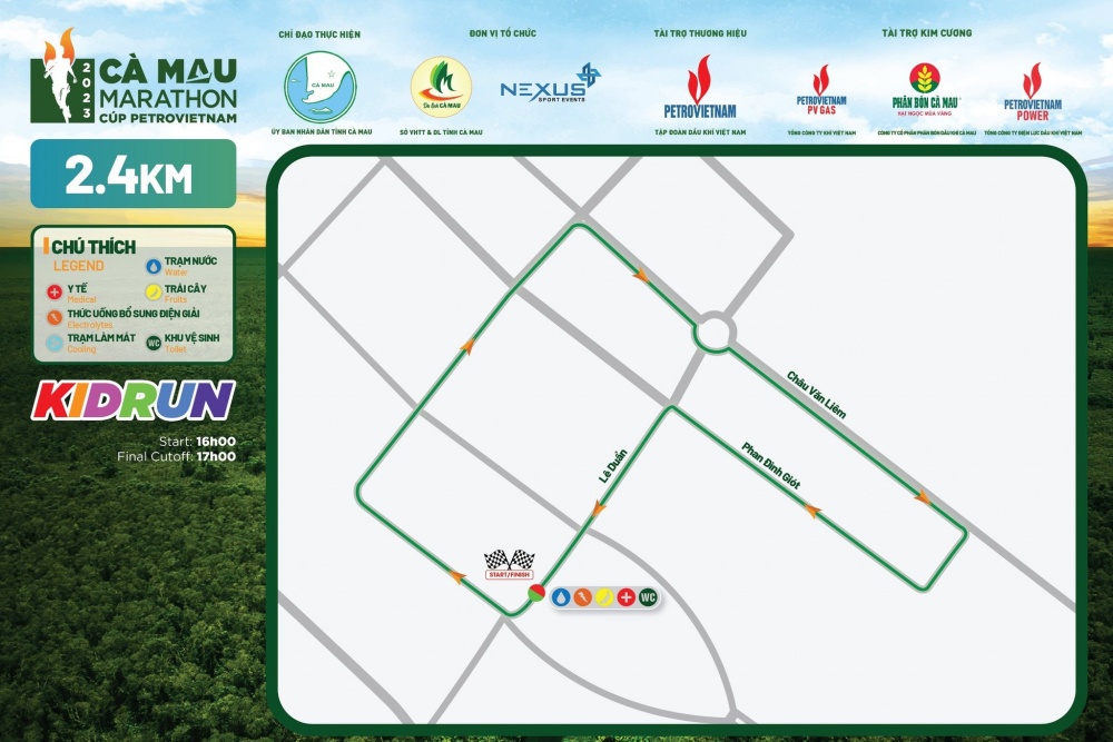Bản đồ đường chạy 6 mốc cự ly của giải Marathon Cà Mau 2023 - Cúp Petrovietnam