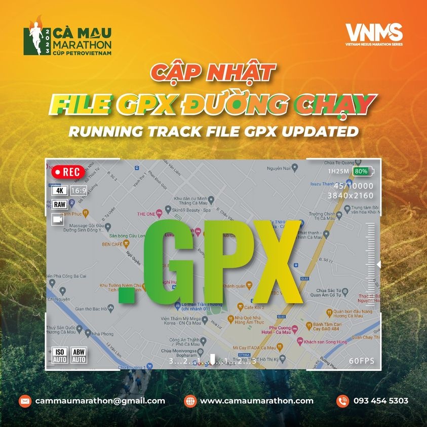 File GPX đường chạy chính thức cho các cự ly của giải Marathon Cà Mau 2023