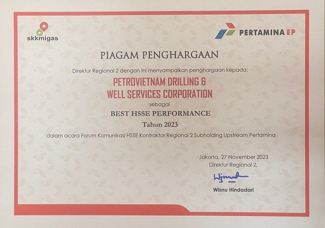 PV Drilling nhận giải thưởng HSSE tại Indonesia