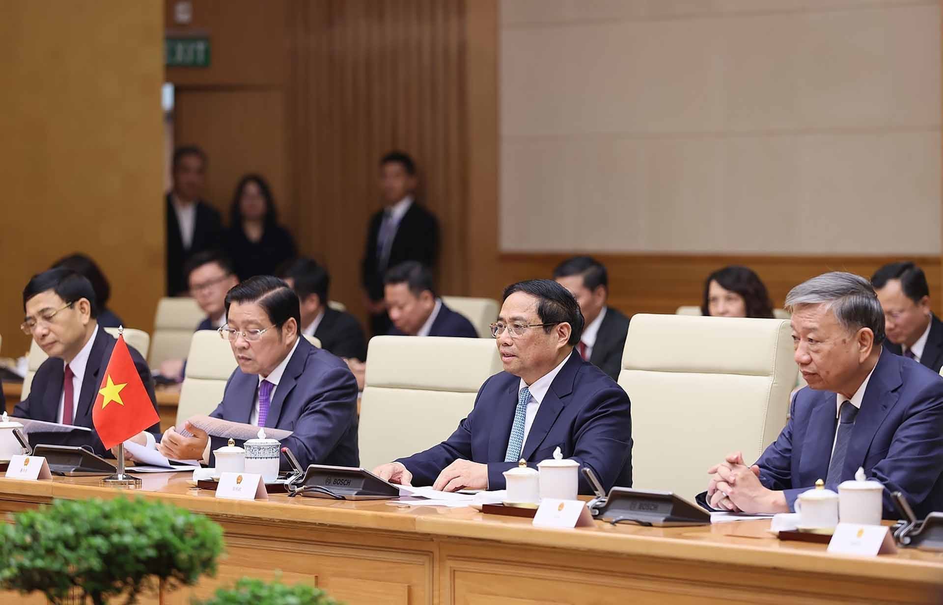 Thủ tướng Phạm Minh Chính phát biểu tại cuộc hội kiến Tổng Bí thư, Chủ tịch nước Trung Quốc Tập Cận Bình. (Nguồn: TTXVN)