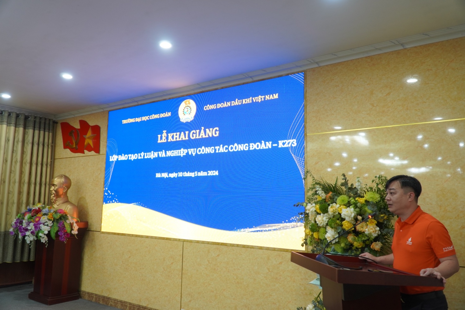 Đồng chí Nguyễn Duy Hưng – cán bộ Công đoàn PVEP phát biểu tại buổi lễ.