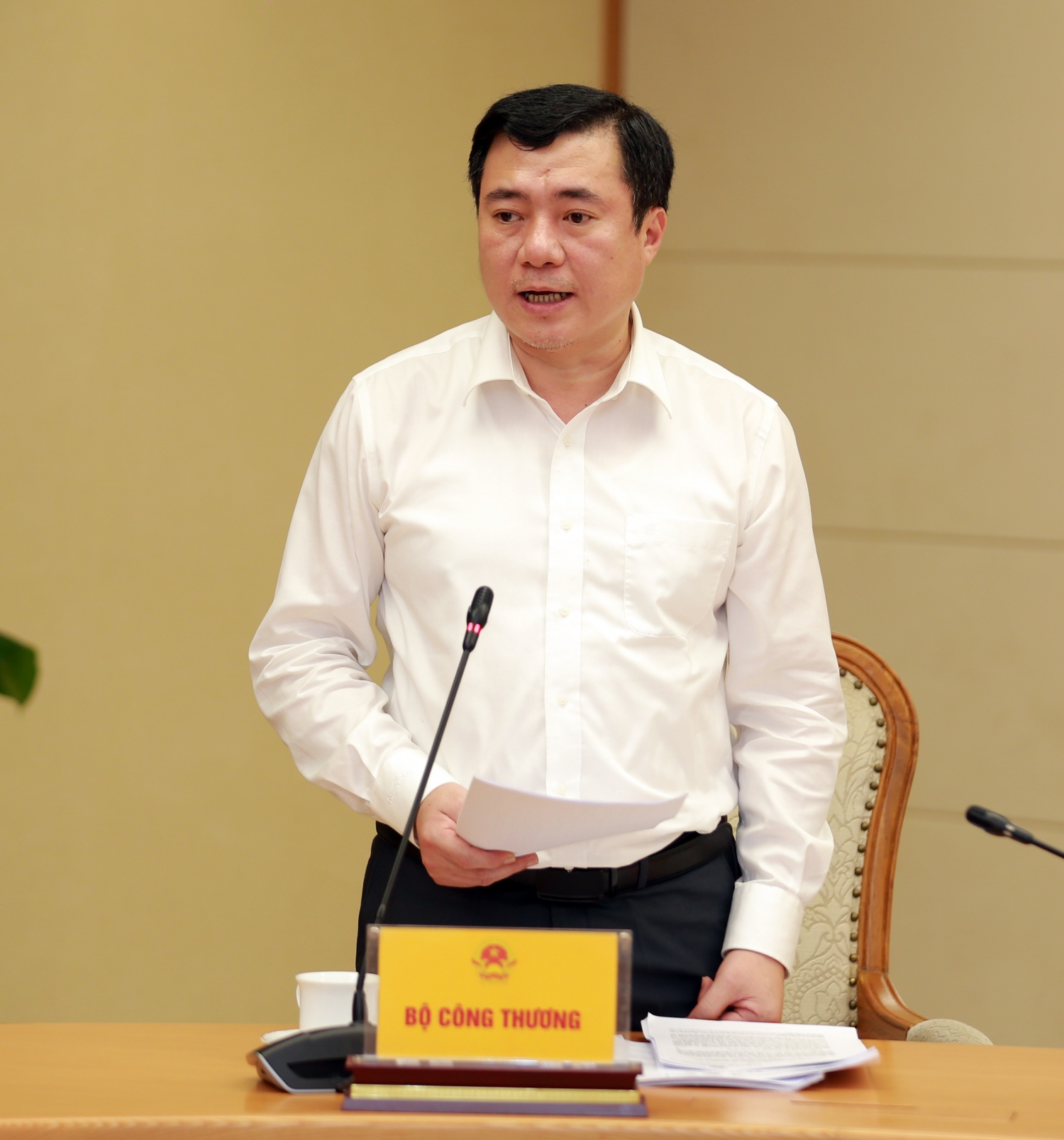 Thứ trưởng Bộ Công Thương Nguyễn Sinh Nhật Tân phát biểu tại cuộc họp