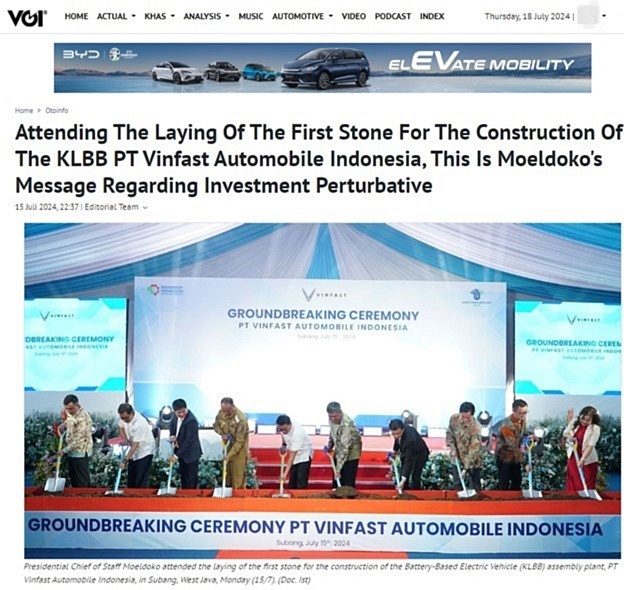 Chánh văn phòng Tổng thống Indonesia: Nhà máy VinFast sẽ thúc đẩy tăng trưởng khu vực