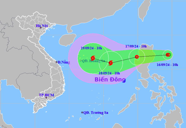 Dự báo đường đi và khu vực ảnh hưởng của áp thấp nhiệt đới sáng 16/9.