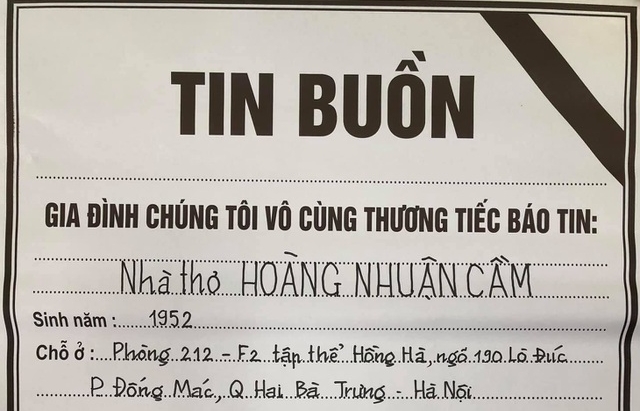 Thông tin về tang lễ nhà thơ Hoàng Nhuận Cầm