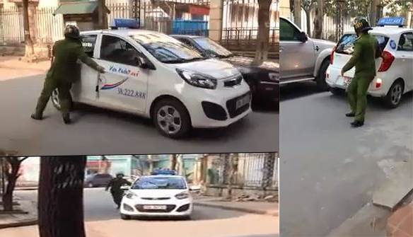 tài xế taxi liều lĩnh chống đối cảnh sát trật tự