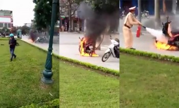 [VIDEO] Bị CSGT phạt, châm lửa đốt luôn xe