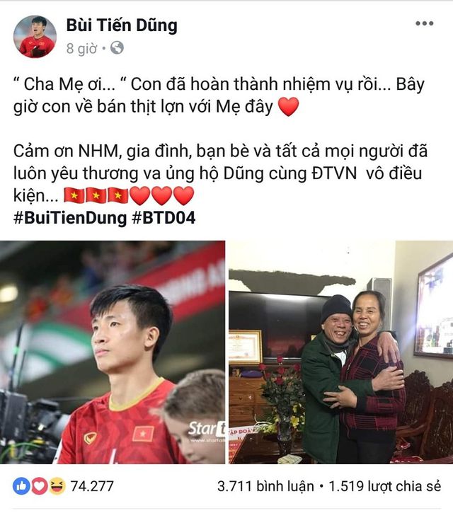 roi asian cup trung ve bui tien dung hen xuan nay ve ban thit lon voi me