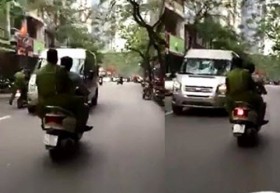 [VIDEO] Công an truy đuổi ô tô giật lùi bỏ chạy ở Hà Nội