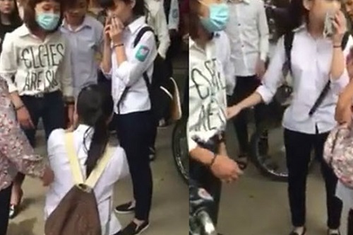 [VIDEO] Bức xúc nữ sinh bị đánh và bắt quỳ trên phố ở Hà Nội