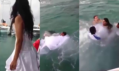 [VIDEO] Nhảy xuống nước chụp ảnh cùng chú rể, cô dâu suýt chết đuối