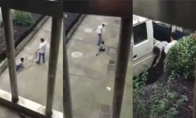 [VIDEO] Con lười học, bị cha buộc dây kéo lê 100 mét trên phố