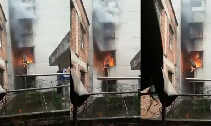 [VIDEO] Nam thanh niên kêu cứu thảm thiết trong "chuồng cọp" bốc cháy